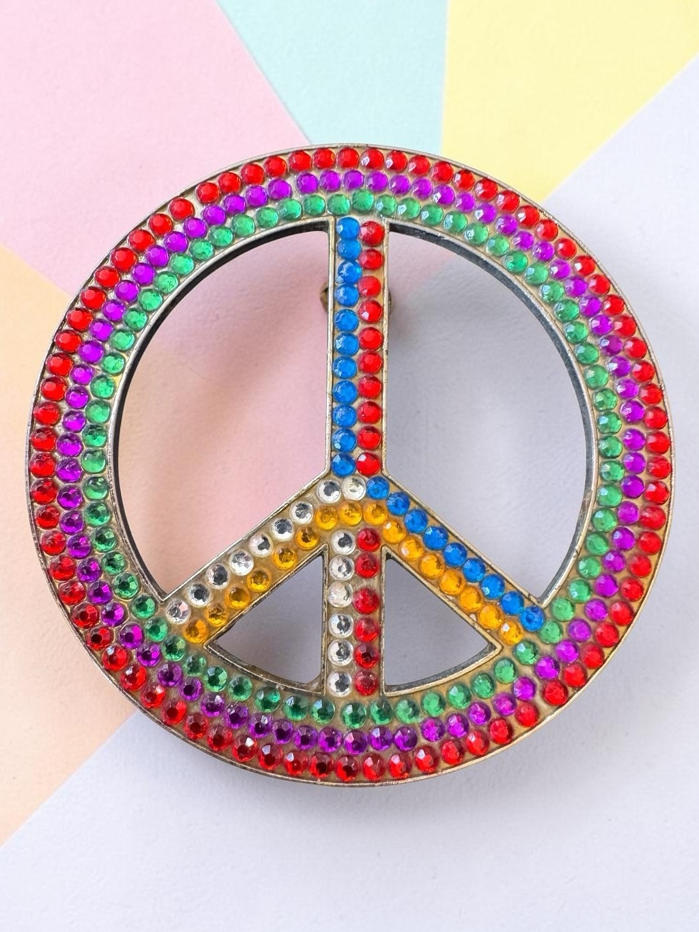 Peace Sign Rhinestone Belt Buckle. Vintage.